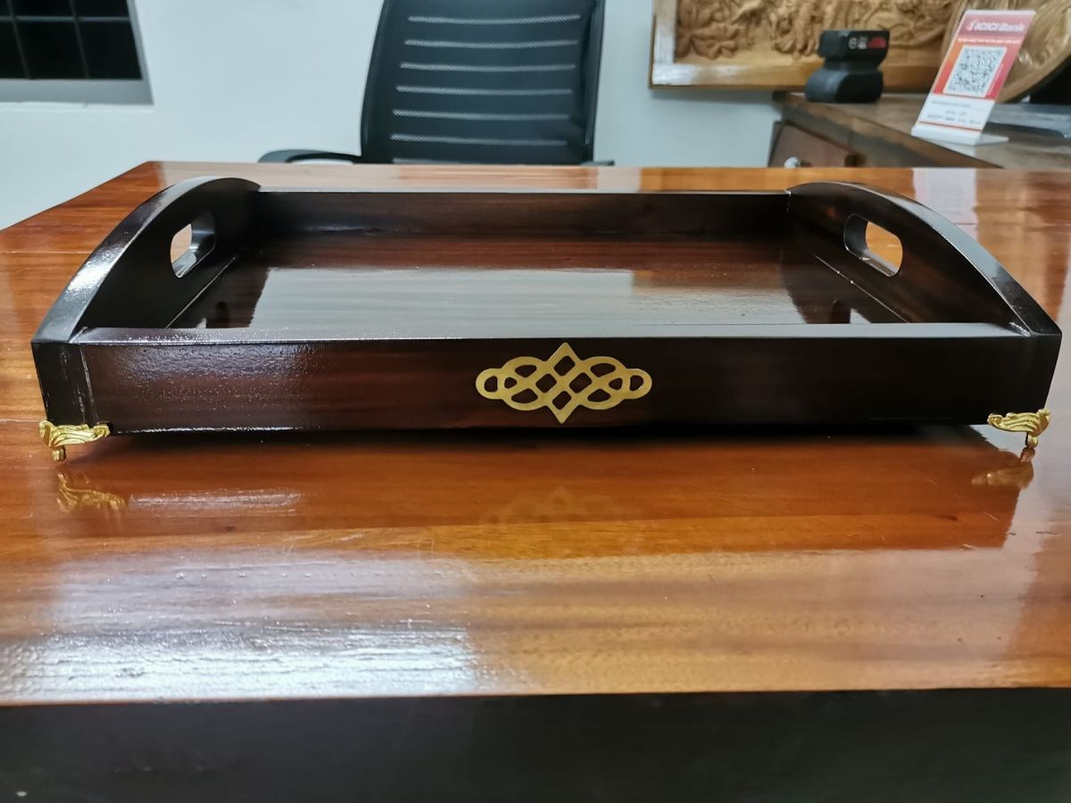 Serving tray, brass inlaid