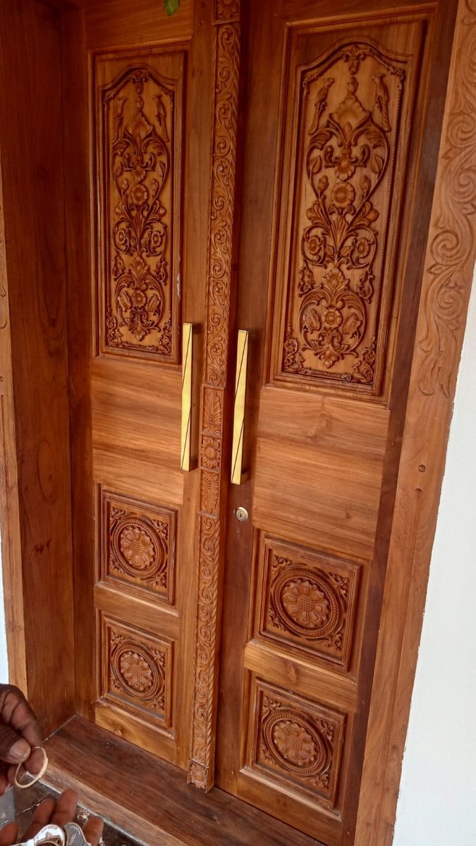 A carved entrance door